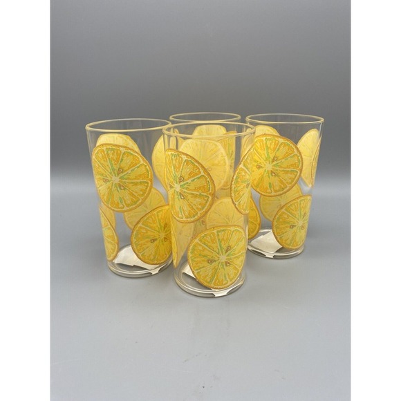 Dept 56 Lemon Slices Plastic Glasses Set Of 4 - Picture 1 of 7